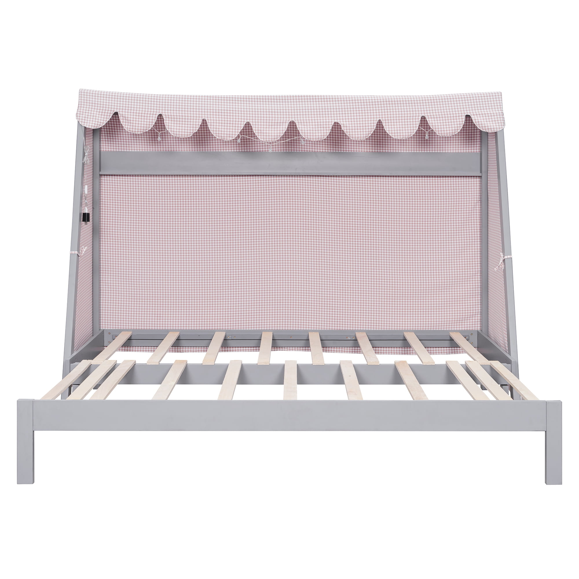Mintazer Twin XL Platform Bed with LED Light, Trundle, Storage Shelf & Tent for Kids, Gray