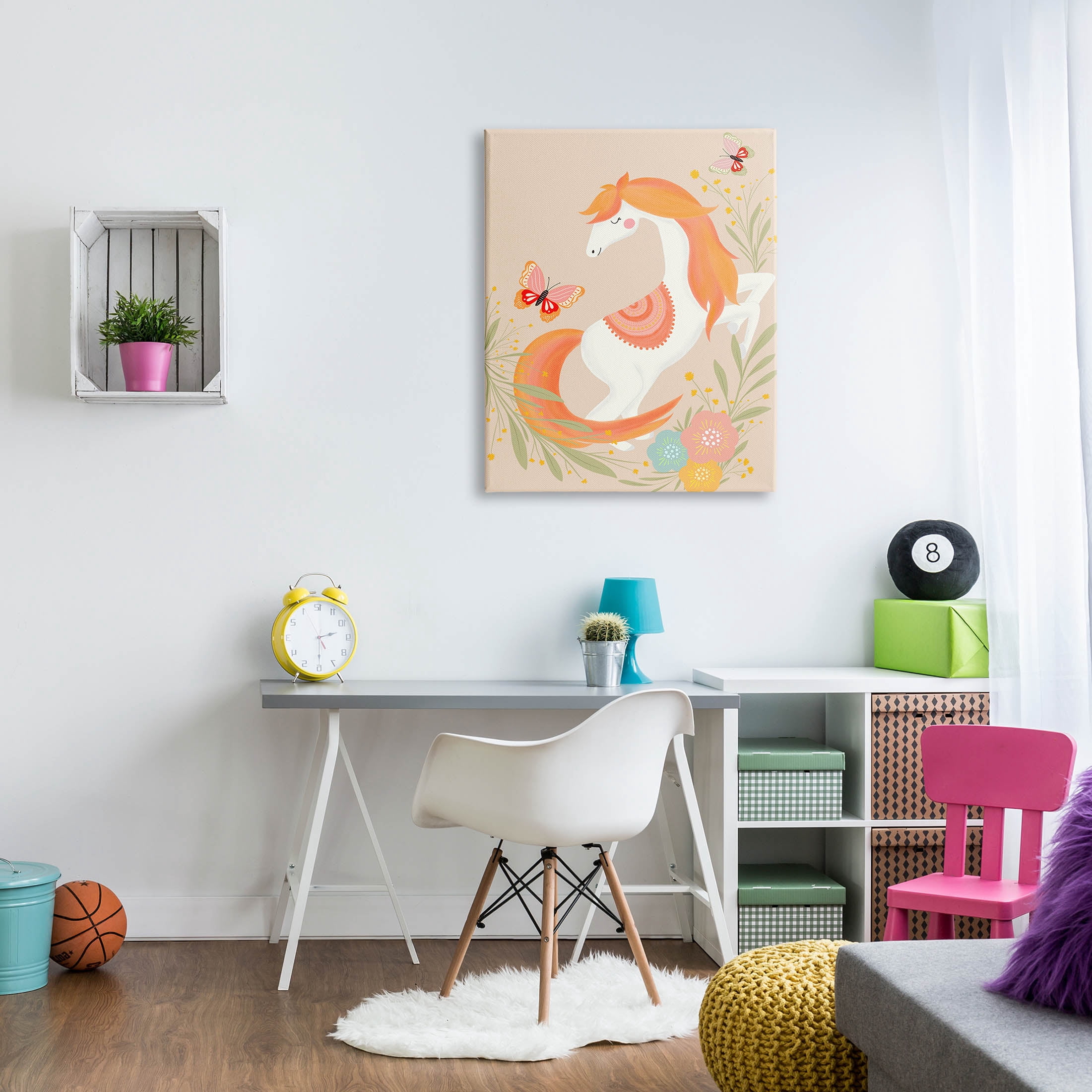 Stupell Industries Smiling Horse Floral Nature Butterflies Graphic Art Gallery Wrapped Canvas Print Wall Art, Design by Nikita Jariwala