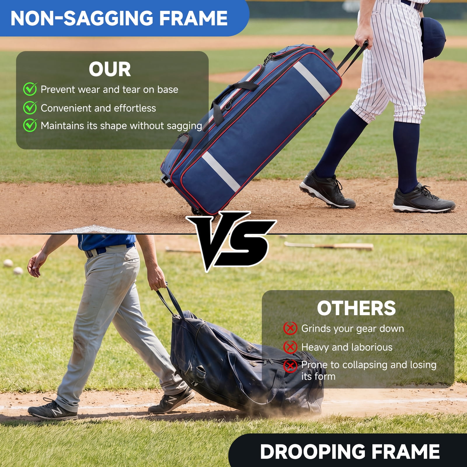 Fegat Rolling Baseball Bag with Wheels,90L Large Softball Bag Catchers Gear Bags for 8 Bats,Equipment Bag with 5 Fence Hooks,Reflective Strip,Shoe Compartment,Holds All Softball Baseball Equipment