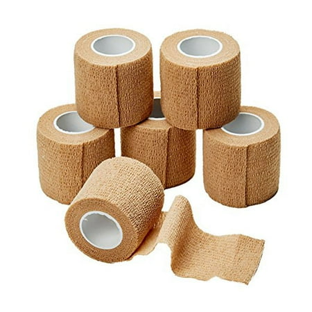 Self Adherent Cohesive Wrap Bandages 2 Inches X 5 Yards 6 Count with Strong Elastic First Aid Tape for Sprain Swelling and Soreness on Wrist and Ankle