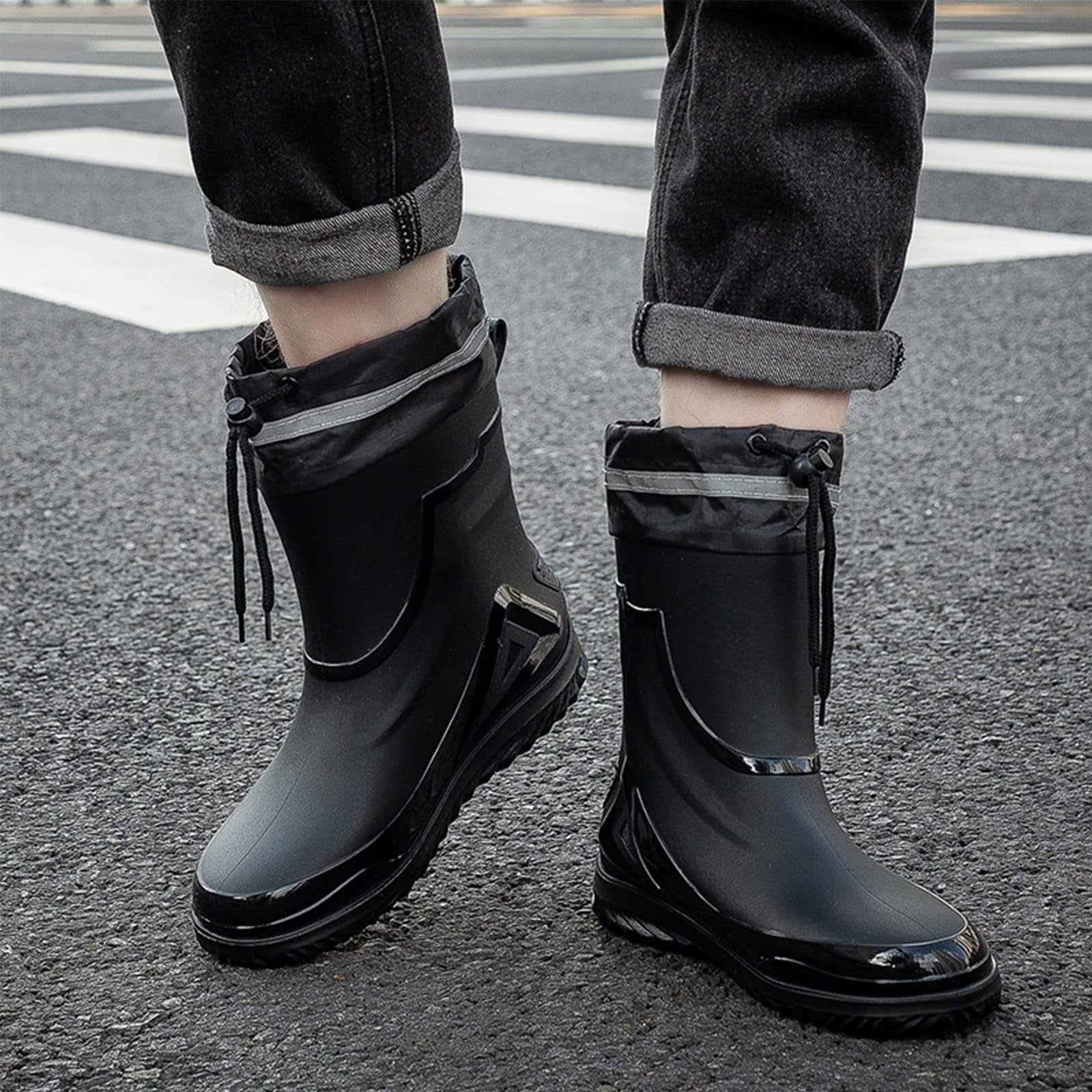 AUXDIQ Men Rain Boots Outdoor Garden Boots Waterproof Ankle Rain Shoes
