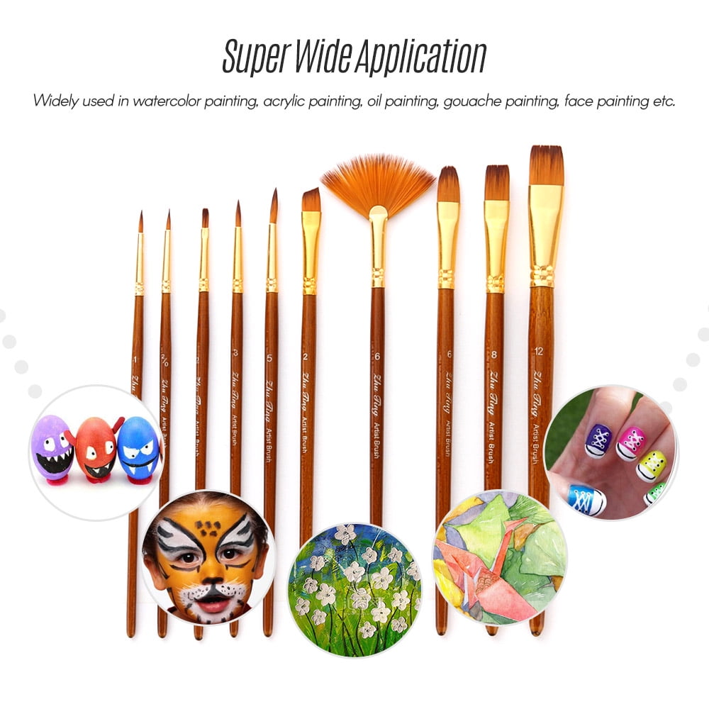 10pcs Paint Brushes Set Kit Multiple Mediums Brushes with Nylon Hair