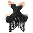 thumbnail image 6 of TSSOE Women Glittery Latin Dance Outfit Sleeveless Tassel Leotard with Gloves  Salsa Ballroom Dance Black M, 6 of 7