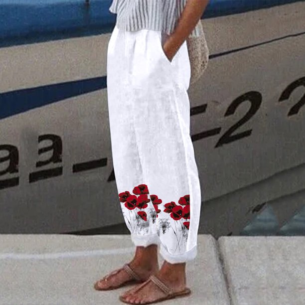 WILLBEST Pantalones Casuales para Mujer con Estampado Floral, Largos, Sueltos, de Cintura Alta con Bolsillos para Un Uso Moderno y Cómodo Durante Todo el Día. Mediana