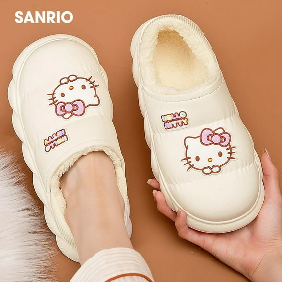 Y2k Sanrio Shoes Hello Kitty Home Fuzzy Slipper Women Winter Cotton Warm Plush Non Slip Fluffy Plush Kawaii Shoes Gift