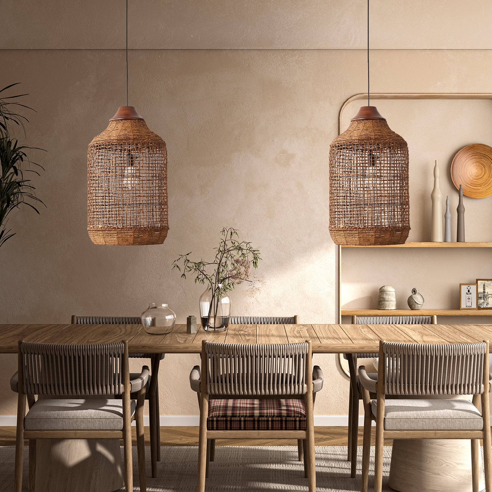 LittleGlovo Oversize Wabi-sabi Kitchen Island Light Large Rattan Pendant Light Fixtures