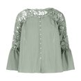thumbnail image 4 of Fair Price Clothing MIUOWANP Women Casual Elegant Loose Large Size Lace Solid Color Round Neck Pullover Chiffon Shirt Long Sleeve Round Neck Top Shirt XL Green, 4 of 5