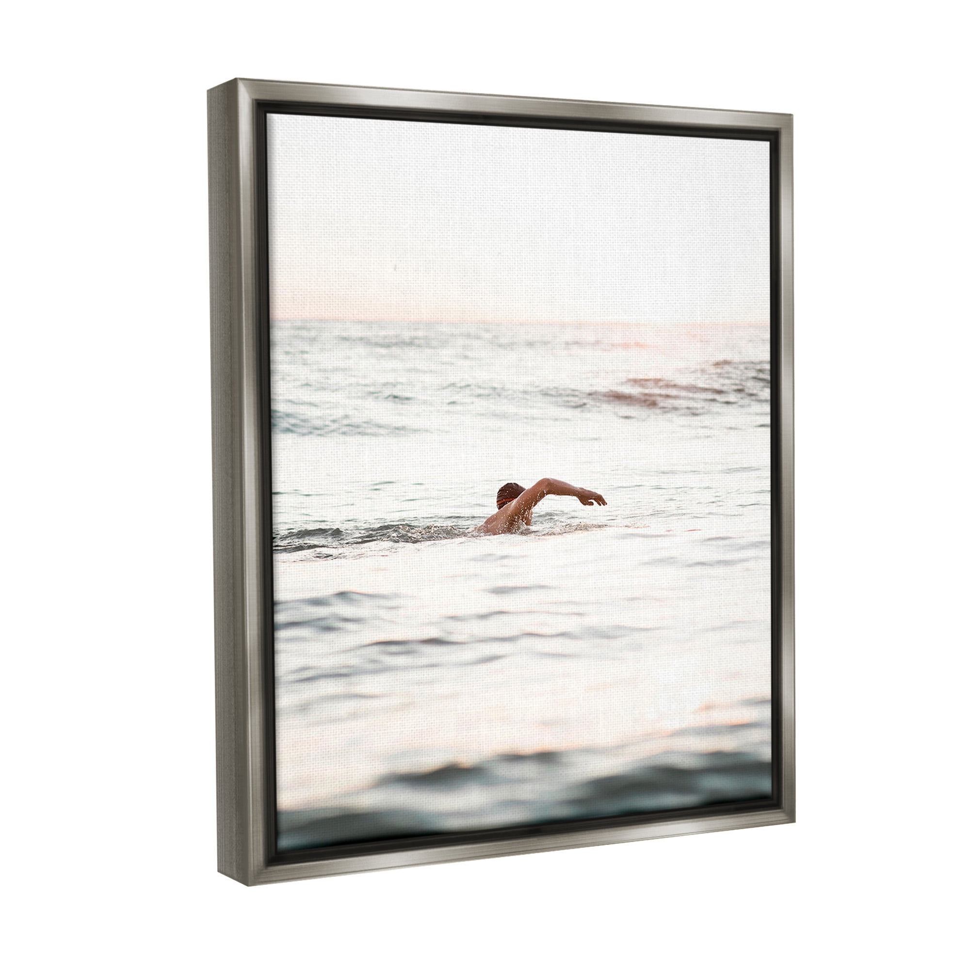 Stupell Industries Person Swimming in Sea Novelty Photography Gray Floater Framed Canvas Art Print Wall Art, 25 x 31