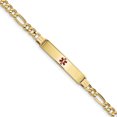 thumbnail image 1 of Bracelet ID Figaro Semi-Solide en Émail Rouge Médical en Or Jaune 14K, 1 of 3