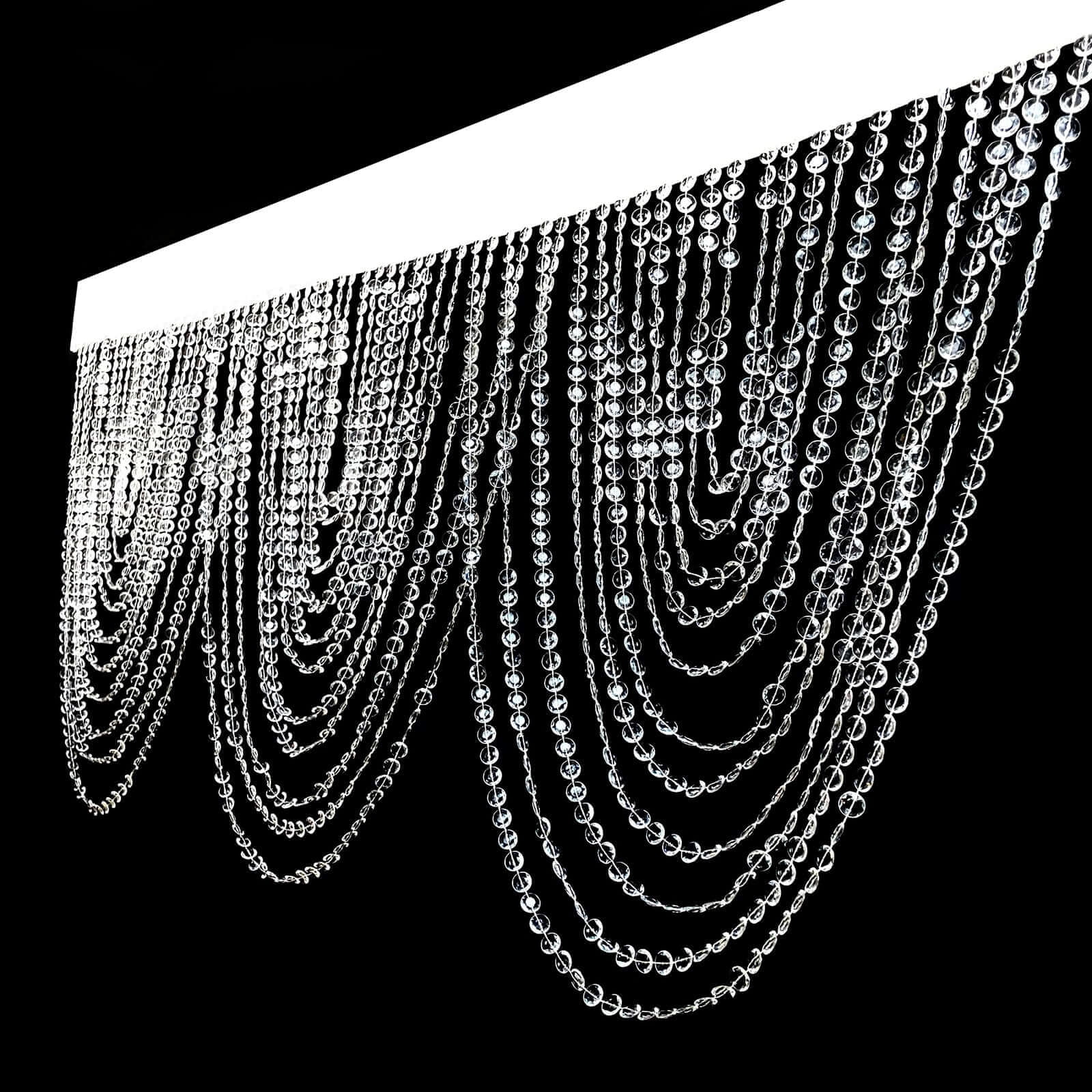 Efavormart 2 Pack Acrylic Crystal Beaded Curtain Valance with Fabric Top Rod Pocket, Triple Swag Diamond Cut Doorway Curtains - 23"x42"