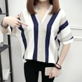 thumbnail image 4 of Haut Femme Mode Chemise Rayée Manches Courtes Col en V Blouse Décontractée Ample, 4 of 6