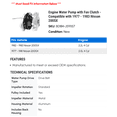 thumbnail image 2 of Engine Water Pump with Fan Clutch - Compatible with 1977 - 1983 Nissan 200SX 1978 1979 1980 1981 1982, 2 of 2