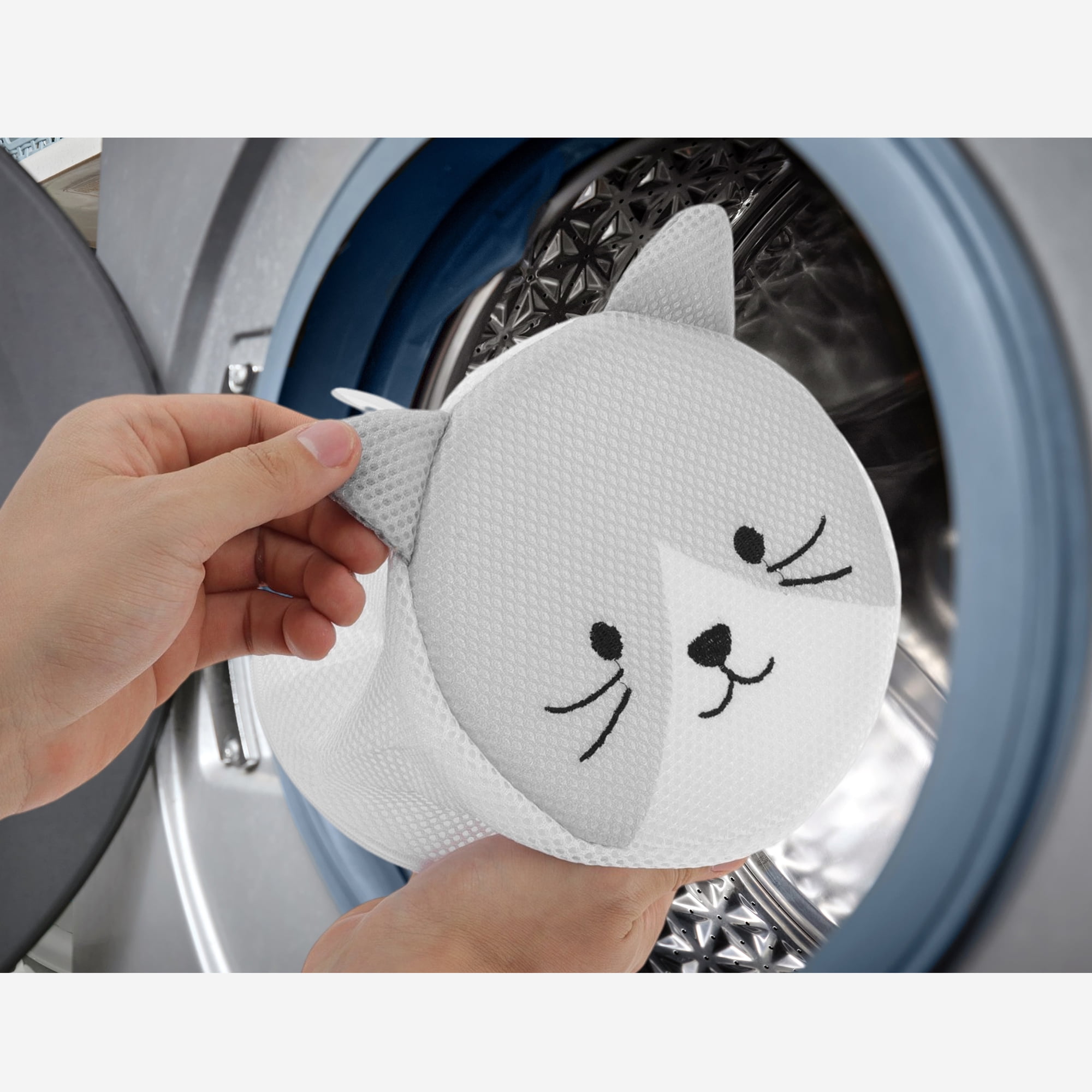 Unique Bargains Mesh Laundry Bag with Hanging Loop and Zipper Closure Grey Cat