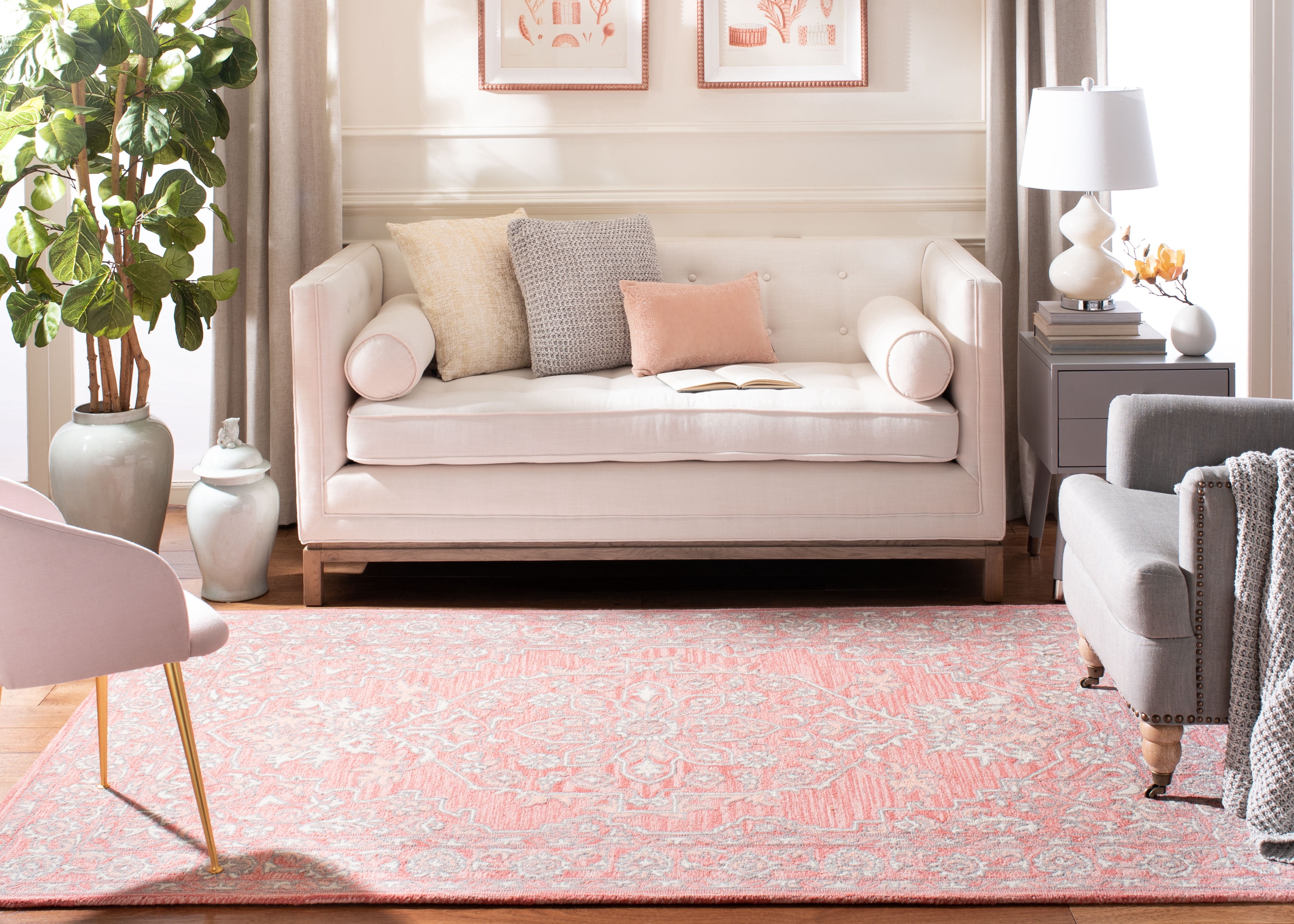 SAFAVIEH Micro-Loop Britton Oriental Area Rug, Pink/Ivory, 10' x 14'
