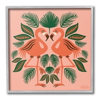 Stupell Industries Symmetrical Tropical Flamingos Animals & Insects Painting Gray Framed Art Print Wall Art, 24 x 24