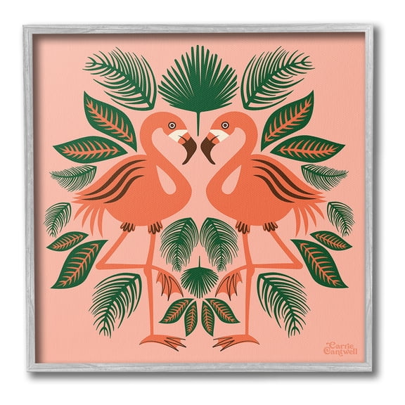 Stupell Industries Symmetrical Tropical Flamingos Animals & Insects Painting Gray Framed Art Print Wall Art, 24 x 24