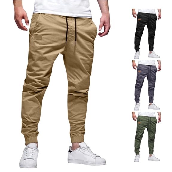 Zylarhe Casual Pants for Men, Men's Cargo Pants Joggers with Pockets Casual Sweatpants Chino Twill Track Jogging Pant Khaki XL