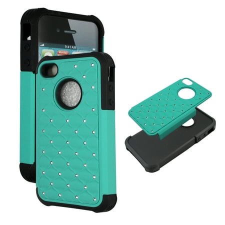 Crystal 5c Iphone Case Hybrid Torquis Blue Crystal Diamond for Iphone 5C Ultra Shock Proof Slim Case Drop Protective TPU+PC Bling Case Shock Absorb Enhance Bumper Dual Layer Designer Rhineston Shield ()