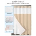 thumbnail image 4 of No Hook Shower Curtain with Snap-in Liner, Khaki Solid Color Waterproof Fabric Bathroom Curtains, Aesthetics Contemporary Luxury Bath Curtains & Mesh Top Window Stand Up Stall 36"x72", 4 of 9