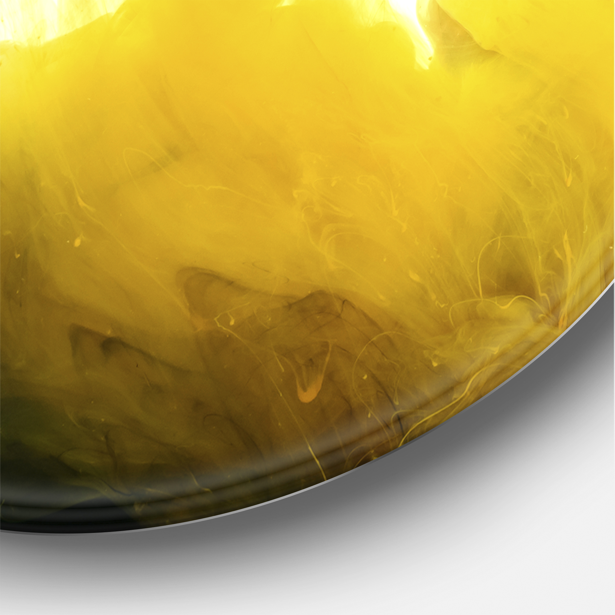 Designart 'Abstract Of Yellow Meeting Black' Modern Circle Metal Wall Art 36x36 - Disc of 36