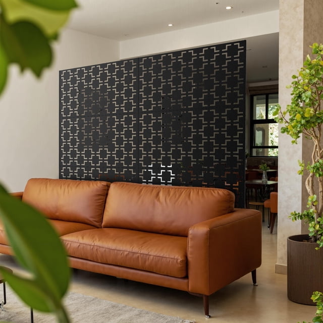 Historyli Biombo metálico de 183 cm, paneles de pared independientes, divisores decorativos para patio, valla resistente a la intemperie, cuadrado negro para jardín