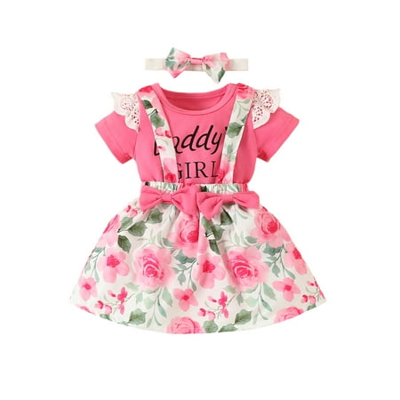 

Newborn Baby Girl Summer Clothes Infant Short Sleeve Romper Suspender Skirts Set Headband 3Pcs Outfits Set