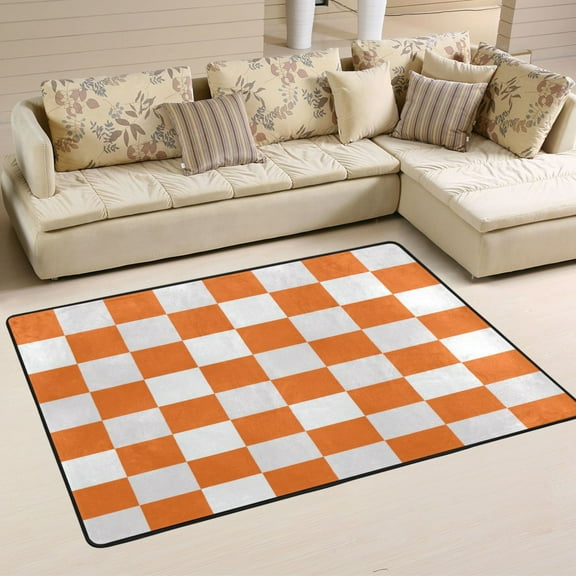 Area Rugs 36"x24" Indoor Non-Slip Wear Resistant Floor Mats Soft Large Carpets for Living Room Bedroom Home Decor Washable Rug Orange Checkerboard