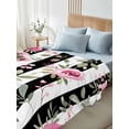 thumbnail image 5 of Full Flat Sheet 81"x96", Pink Roses Soft Lightweight Bedding Flat Sheets Only, Romantic Flowers Leaves Floral Black Stripes Brushed Microfiber Top Bed Sheet, Breathable StainResistant Bedsheets, 5 of 9