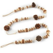 Holiday Time Natural Brown Wood Bead Pinecone Decorative Un-Lit Garland, 6FT
