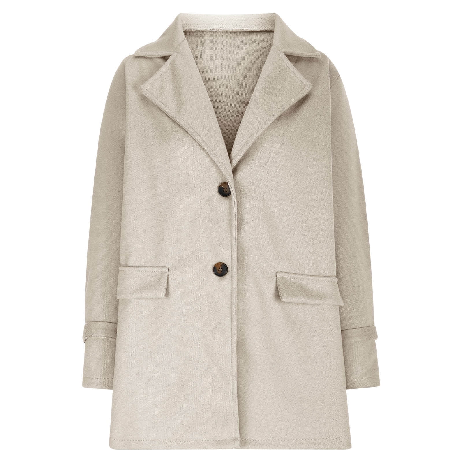 JGGSPWM Women's Wool Blend Coat Fall Lapel Single Breasted Mid Length Trench Jacket Open Front Solid Long Sleeve Peacoat Blazer Overcoat Beige XL