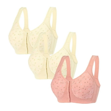 Black of Friday Deals!Clearance Staron 3PC Womens Bras No Underwire Front Closure Bra Comfortable Wireless Stretch Bra Solid Color Everyday Breathable Brass