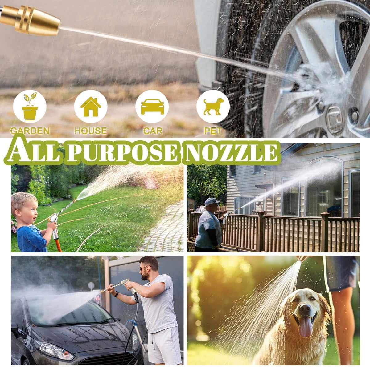 JJEAN-Garden Hose Nozzle Sprayer High Pressure Garden Hose Nozzle Heavy Duty Water Sprayer for Garden Spray Patio Outdoor Washer Pet Shower Car Wash attachment