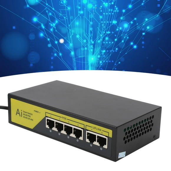 6 Port POE Switch, 4 10/100mbps POE Ports, 2 10/100mbps UP Link Ports At 65W for IP Cameras WLAN Access Points, IP Phones, with Advanced Auto Sensing Algorithm