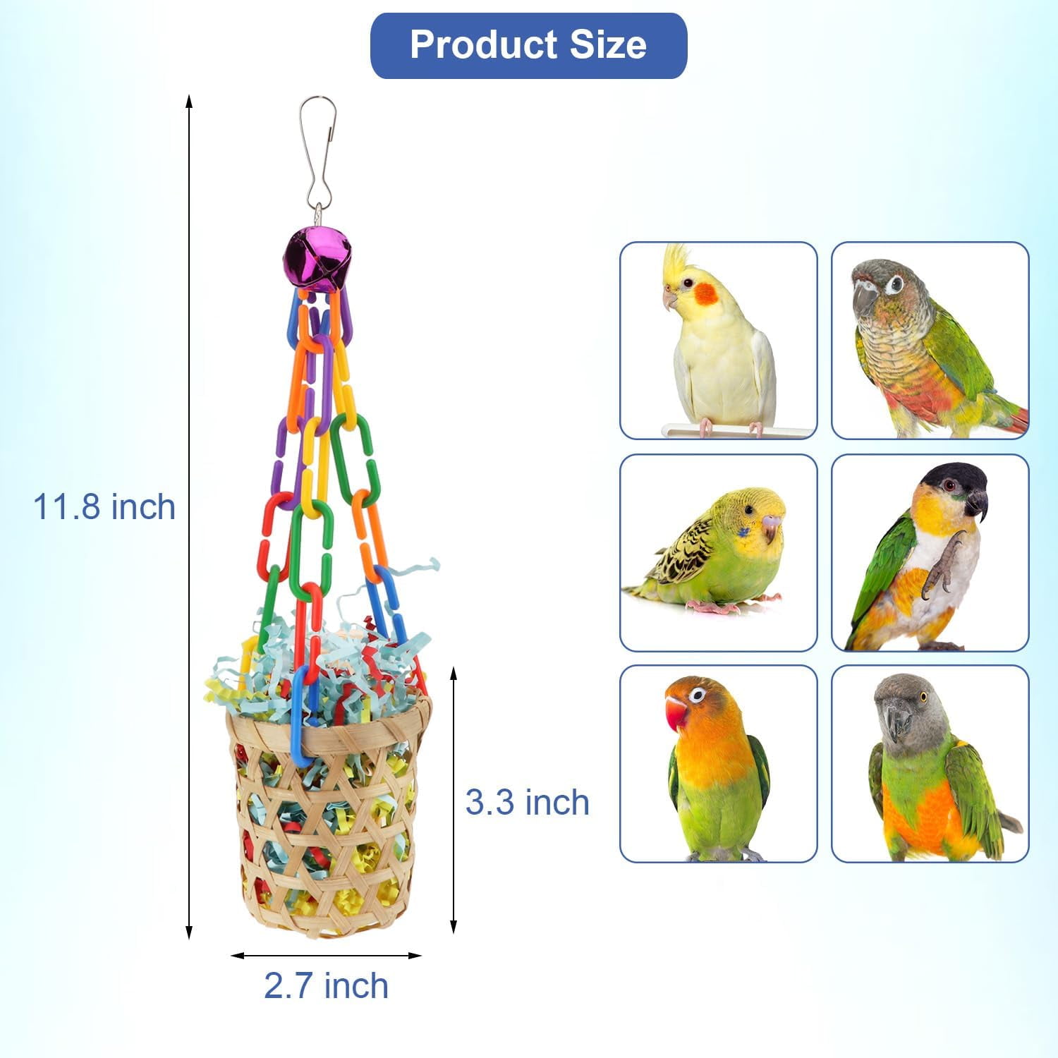 Bird Toys Colorful Shredding Crinkles Foraging Toys Natural Sola Ball for Parrots Cockatiels Conures Parakeets Budgies Senegal