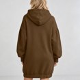 thumbnail image 6 of Karymi Summer Dress Solid Oversized Hoodie Dress, V Notch Neck Lantern Puff Long Sleeve Kangaroo Pocket Elastic Hem Sweatshirt Tunic Dress, 6 of 8