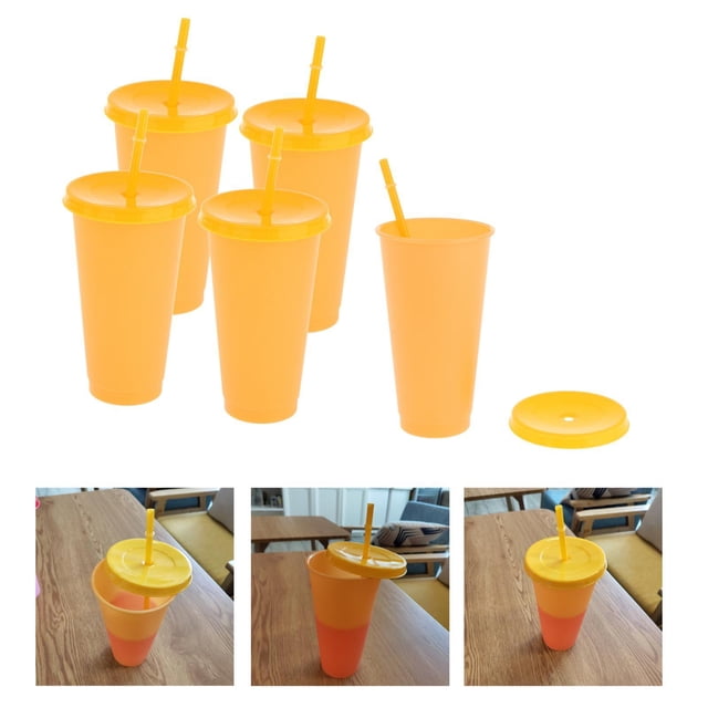 Vasos que cambian de color para bebidas calientes - Vasos de plástico de 5 piezas Tazas de con tapas - Vaso reutilizable de agu Soledad taza de café