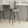 thumbnail image 3 of Emma + Oliver Set of 2 Gray Bar Stools with Metal Frames, Vinyl Upholstered Swivel Bucket Seats, and Footrests, 3 of 11