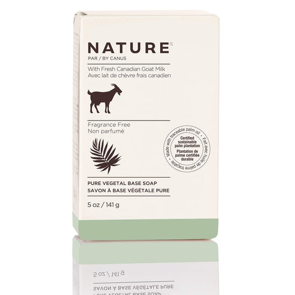 Jabón en barra Nature by Canus con leche de cabra canadiense fresca, vitamina A B3, potasio, zinc y selenio, sin fragancia, 5 onzas