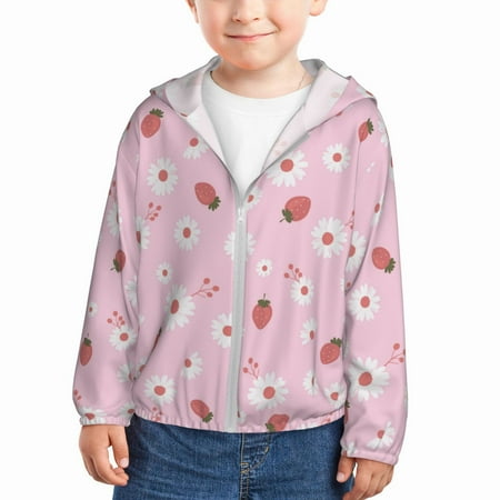 

Sun Hoodie for Kids Cute Strawberry Daisy Long Sleeve Swim Fishing Shirts Sun Protection Zip Up Jacket Clothing Athletic Hoodie