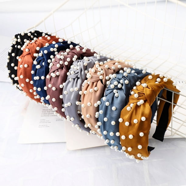 Diademas para mujeres y niñas, diademas de moda, diademas anchas con nudo de perlas, turbante, diademas con cuentas, accesorios para mujeres y niñas, para bodas, cumpleaños, fiestas de Navidad.