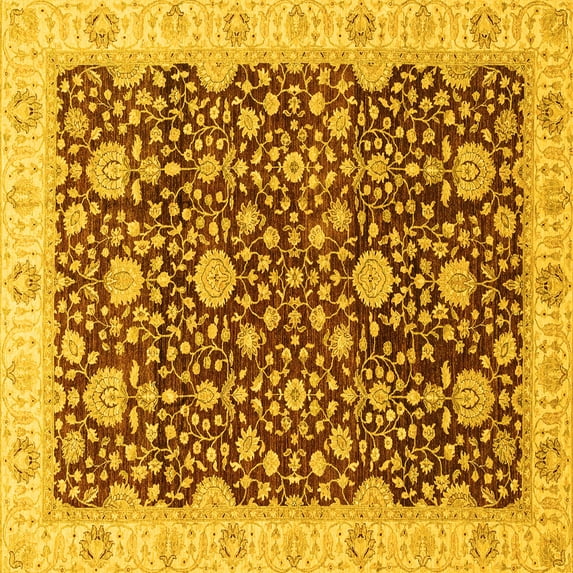 Ahgly Company Machine Washable Indoor Square Oriental Yellow Traditional Area Rugs, 4' Square