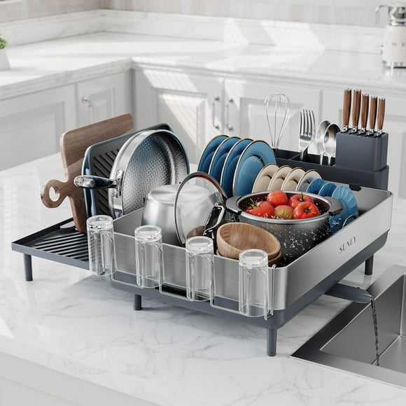 Escurridor de platos grande y extensible de acero inoxidable SUNLY
