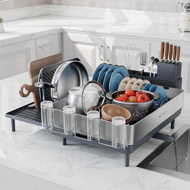 Escurridor de platos grande y extensible de acero inoxidable SUNLY
