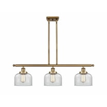 916-3I-BB-G72 Innovations Lighting Bell - 3 Light Stem Hung Island In Industrial Style-11 Inches Tall and 36 Inches Wide-Brushed Brass Finish-Clear