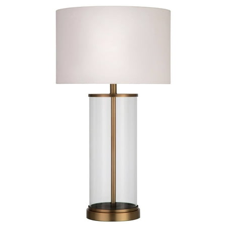 Evelyn&Zoe 28" Traditional Metal Table Lamp with White Drum Linen Shade