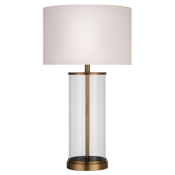 Evelyn&Zoe 28" Traditional Metal Table Lamp with White Drum Linen Shade