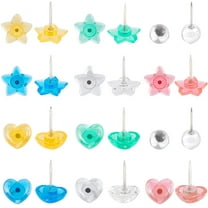 1Set 150pcs 3 Shapes Jumbo Push Pins Round Heart Star Clear Thumb Tacks Decorative Iron Map Wall Tacks for Cork Board Bulletin Board Poster Map Calendar Photo- Office Supplies