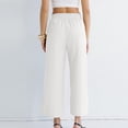 thumbnail image 3 of Jalioing Women's Wide Leg Pants Elastic Waist Drawstring Cotton Linen Casual Capri Trousers Fashion Loose Palazzo Pants, 3 of 5