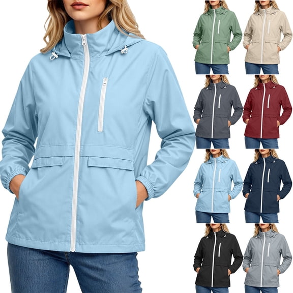 CFLVAEK Rain Jackets for Women Lightweight Waterproof Windbreaker with Hood Spring Fall Outdoor Hiking Hooded Raincoat Red L