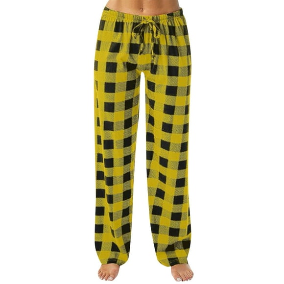 HBFAGFB Plaid Pants Womens Fashion Autumn and Winter Simple Drawstring Trousers Homewear Yellow Size S
